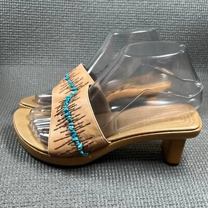 Cole Haan Resort Slide Sandals Womens Size 6.5B Brown Wood Heel Beaded Slip On - Picture 1 of 11