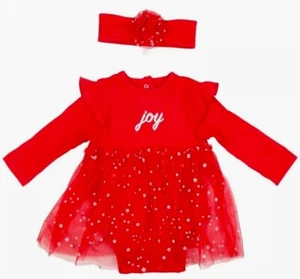 NWT Little Me Baby Girls "Joy" Bodysuit Tulle Tutu Outfit 2pc Red 3m Stars - Picture 1 of 2