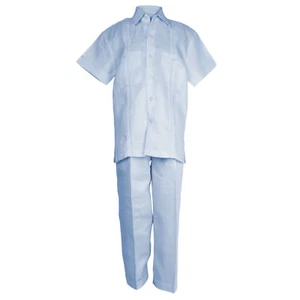 Boys Blue 100% Linen Set 3822_BLU_ Guayabera Shirt with Pockets & Pant 4 to 18 - Picture 1 of 4