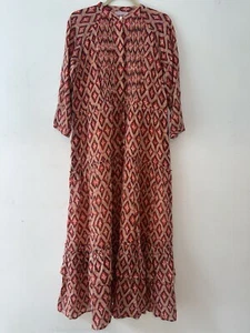 Benjanan Dress Floral Medium Multicolored Midi Tiered From India - Picture 1 of 10