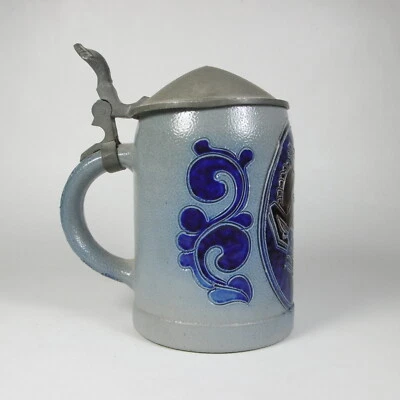 T140 REINHOLD MERKELNACH BOCCALE DA BIRRA 1/4 LITRO CERAMICA GRES PELTRO VINTAGE - Immagine 1 di 4