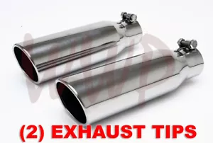 2 Polished Stainless Bolt On Angle Roll Exhaust Tip 2.25"Inlet 3.5"Outlet 12"Lng - Picture 1 of 3