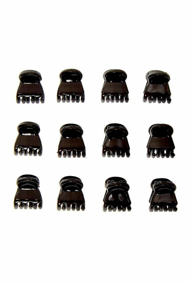 PEPPI 12 Mini Claw Clips Black 1cm, Small Plastic Hair Claws, Hair Clips, Hair Clamps