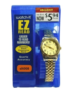 Vintage Watch-It EZ Read Quartz SLT008 Stainless Steel Watch Expansion Band NOS - Picture 1 of 9
