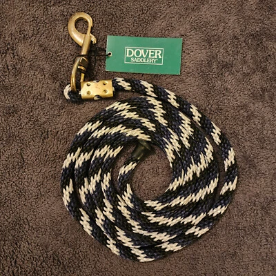 Black/Blue/White 8' Horse Lead Rope w Brass Clip by Dover Saddlery NEW - Image 1 of 4