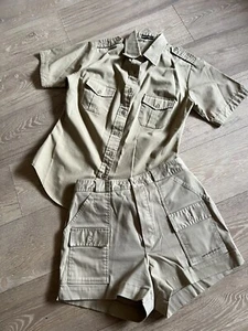 Sportif Cargo Khaki Shorts & Safari Camp Shirt. 28/29" Waist .Sm/ Med Shirt.NWOT - Picture 1 of 14