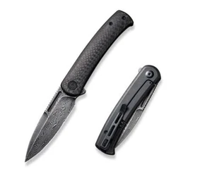 Civivi Cetos Folding Knife 3.48" Damascus Steel Blade Black Carbon Fiber Handle - Picture 1 of 10