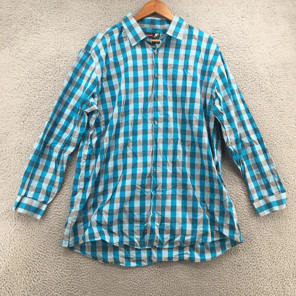 JF J.Ferrar Button Up Long Sleeve Shirt Mens XXL Blue Plaid Cotton Collared - Image 1 of 4