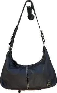 The Sak Purse Brown Leather Fabric Bottom Hobo Shoulder BagHandbag Buckle 12x6 - Picture 1 of 21