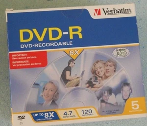 NewVerbatim DVD-R Recordable Disc with Jewel cases 4.7GB 120min, up to 8x - 5 pk - Afbeelding 1 van 2
