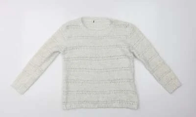 Quiz Womens White Crew Neck Striped Polyester Blend Jumper Size M - Image 1 of 4