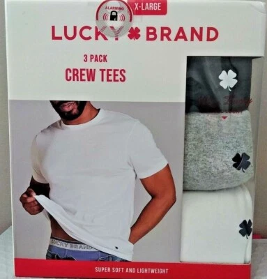 Lucky Brand Crew Tees 3-Pack Mens T-Shirts Black~Gray~White Size Large or XL NIB - Image 1 of 4