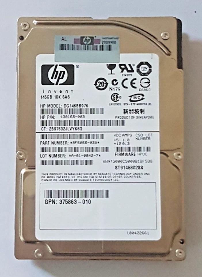 146 GB SAS HP DG146BB976/ST9146802SS PN 9F6066-035 10K RPM HDD 2,5" Disco Rigido - Immagine 1 di 1