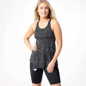 Denim & Co. Beach Fazzoletto Orlo Tankini Nero e Bianco Dot 30 Nuovo - Foto 1 di 1