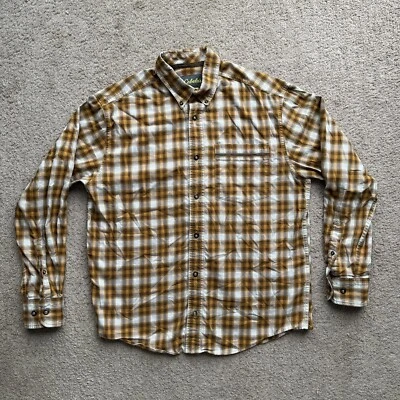 Cabela's Shirt Mens Medium Orange White Plaid Button Down Long Sleeve Pocket - Image 1 of 4