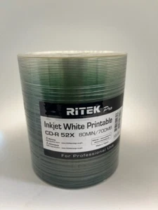 100 PIEZAS NUEVO ALTA CALIDAD RITEK PRO INYECCIÓN DE TINTA BLANCO IMPRESIÓN CD-R, 80MIN, 52X, ENVÍO GRATUITO - Imagen 1 de 4