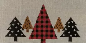 Needlepoint Handpainted Christmas Suzie Vallerie Buffalo Check Trees 13x7 - Picture 1 of 1