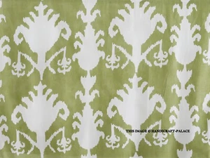 Indian Handmade Green Ikat Cotton Hand Block Print Fabric Running Sewing 5 Yard - Picture 1 of 7