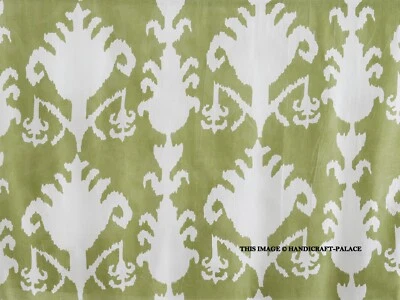 Indian Handmade Green Ikat Cotton Hand Block Print Fabric Running Sewing 5 Yard - image 1 of 4