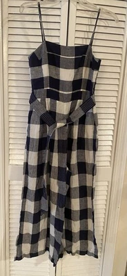 J. Mono Crew Lino Azul Blanco Pierna Ancha Talla 0 CottageCore Playa Cinturón Orgánico Foto 1 de 4