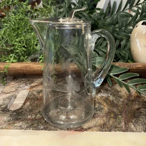 JARRA DE JARABE DE VIDRIO VINTAGE HEISEY CUT FLORALES CON TAPA DE METAL PATD 1910 - Imagen 1 de 3