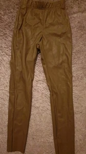 H&M Leggings Size 8 Womens Trousers Faux Leather Pu Tan Eur 36 Skinny - Picture 1 of 5