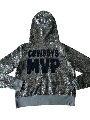 Raro De Colección L Victoria's Secret ROSA Sudadera con Capucha Lentejuelas Plateadas Jersey Forrado Vaqueros Foto 1 de 4