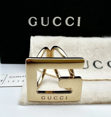 GUCCI Bufanda Anillo Cuadrado G Tono Oro Logo Rectángulo Excelente 003749 w B... - Imagen 1 de 4