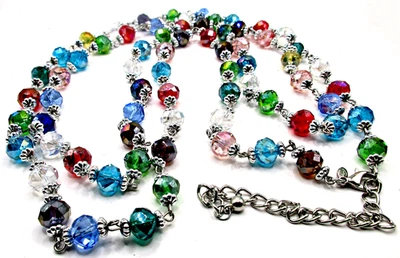 Vintage Signed Premiere Designs Silvertone Faceted Glass Beads 60"Long Necklace - Image 1 of 4