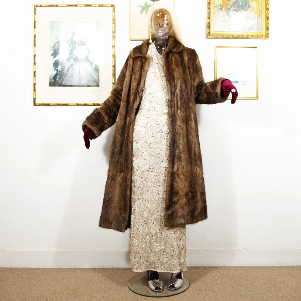Vintage 1950s Brown Mink Fur Coat – Full-Length with Soft Collar Size UK 12 - Image 1 of 4