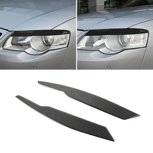 2x RHD Carbon Fiber Front Headlight Eyebrow Cover For VW Passat B6 3C 2005-2010 - Picture 1 of 5