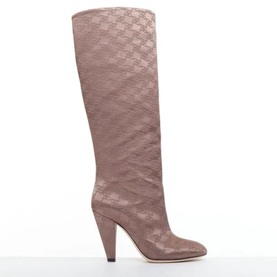 FENDI FF Karligraphy brown satin monogram knee high boots EU35 - Image 1 of 4