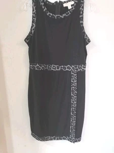 Michael Kors Faux Wrap Dress Women’s P/L Leopard Border Sleeveless Black - Picture 1 of 9