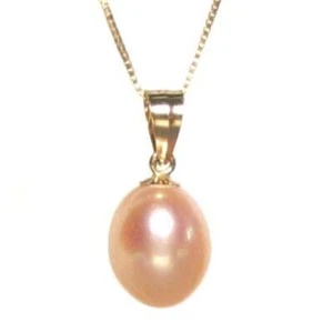 7MM Genuine AAA Pink Pearl 14K Yellow Gold Pendant - Picture 1 of 1