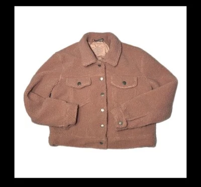 JouJou Medium Rose Winter Faux Fur Button Jacket Lined Semi Cropped - Image 1 of 4