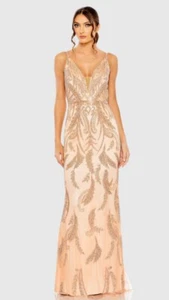 Mac Duggal Gown Dress Size 10 V Neck Sequined Beaded Embellished 6015 $598 - Picture 1 of 19