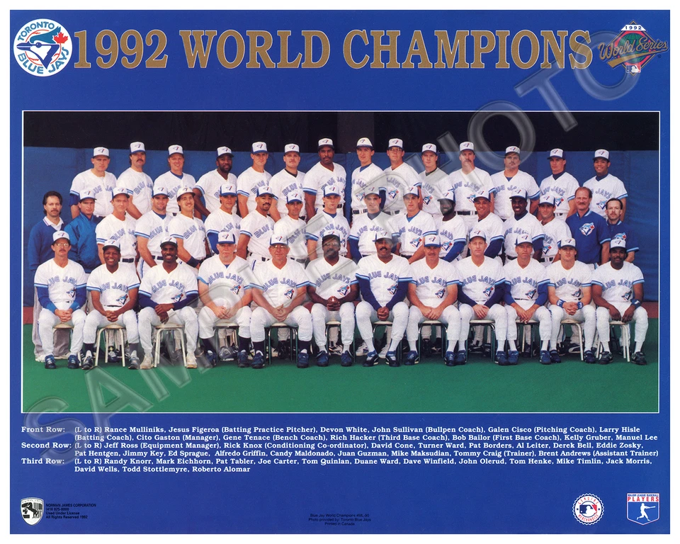 1992 TORONTO BLUE JAYS WORLD SERIES CHAMPIONS 8X10 TEAM PHOTO  - Image 1 of 1