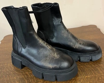 ZARA Chelsea Boots Distressed Leather Women Size 6 1/2 (37) Above Ankle - Image 1 of 4