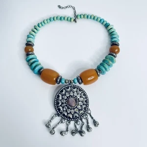 Vintage Statement Türkis Farbe Halskette Tribal Ethno Boho Modeschmuck - Bild 1 von 14