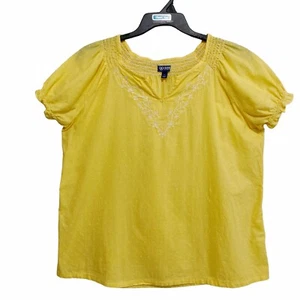 IZOD Blouse Top Womens Size XL Yellow Floral Embroider Lightweight Short Sleeve - Picture 1 of 8