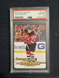 2019-20 Upper Deck #201 Jack Hughes Young Guns Canvas PSA 10 Gem Mint RC - Picture 1 of 2