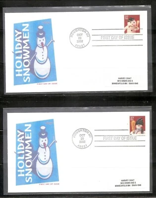 US SC # 3680-3683 Christmas Snowman. Christmas 2002, FDC. Armaster Cachet. - Image 1 of 2