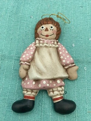 "Adorno de Navidad de cerámica Raggedy Anne 1983 vintage coleccionable 4""" Foto 1 de 3
