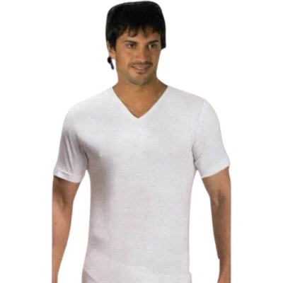 Maglia Intima Uomo Lana Cotone Maglia Uomo Invernale Scollo V Manica Corta Calda - Immagine 1 di 4