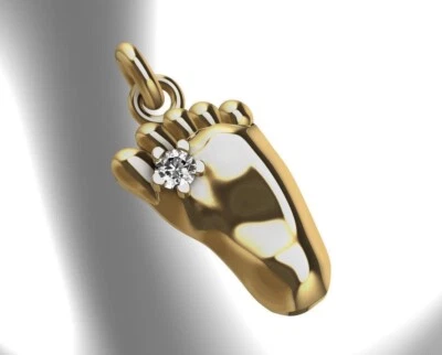 Baby Foot or Hand Gold & Diamond Pendant - Image 1 of 4