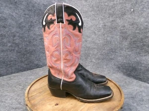 Nocona NL5501 Pink Black Square Toe Leather Cowboy Boots Women's Size 6.5 B - Picture 1 of 13