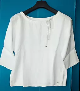 "SANDWICH" Damen Bluse LEINEN/BAUMWOLLE Gr. L 44 Weiß Rundausschnitt Schnüren - Bild 1 von 15