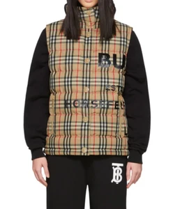 New Burberry Women Horseferry Vintage Check Down Puffer Vest Beige Sz Small NWT! - Picture 1 of 12