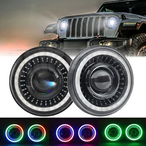 Faros LED de 7 pulgadas 2 piezas RGB persiguiendo halo haz alto/bajo para Jeep Wrangler JK CJ - Imagen 1 de 14