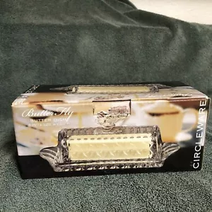 VTG CIRCLEWARE BUTTERFLY BUTTER DISH w/ CLEAR DIAMOND/STAR CUT GLASS NEW IN BOX - Picture 1 of 10